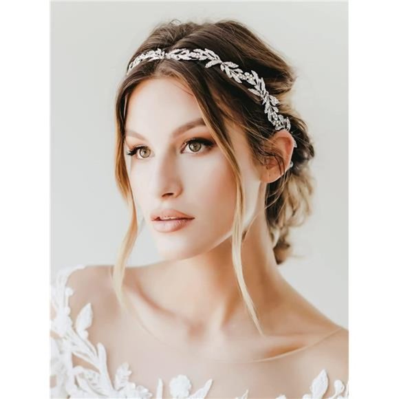 SWEETV Leaf Wedding Headpieces for Bride Silver Bridal Headband Flower Girl